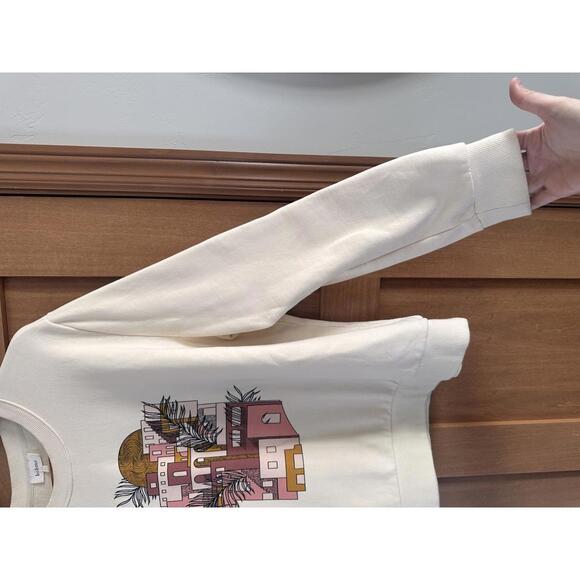 Bohme Graphic Crewneck Pullover Sweatshirt Ivory Cotton Women’s size Large - Picture 3 of 9